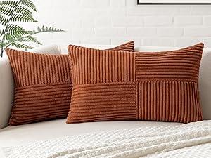 MIULEE Fall Rust Boho Decorative Throw Pillow Covers for Couch 20x12 Inch