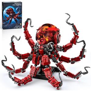 XITALAXU Mechanical Octopus Building Sets for Adult, Ocean Animal Collection Toy with Display Stand and Light, Home Office Decor and Idea Gift for Teen 14+(882PCS)