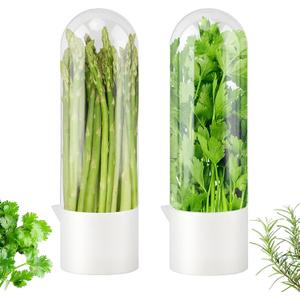 Fresh Herb Saver Cilantro Storage Containers for Refrigerator, Transparent Herbs Saver fits Fridge Asparagus Parsley Mint Leaves, Keeps Greens Vegetables for 2-3 Weeks(SIZE:2 pcs)