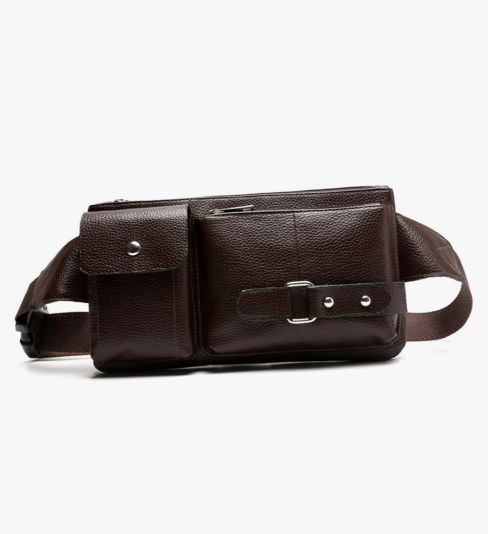 Men's Vintage PU Leather Waist Pouch Multifunctional Crossbody Chest Bag Lightweight Casual Fanny Pack for Outdoor Sports Travel Hiking Brown