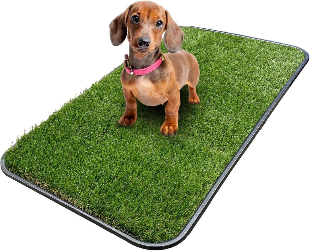 Ottomanson Artificial Grass Puppy Potty Training Pad with Tray, 15" x 30" Reusable Pee Pad for Small Pets and Dogs (Pet - 15" x 30", A Black Tray/Grass)