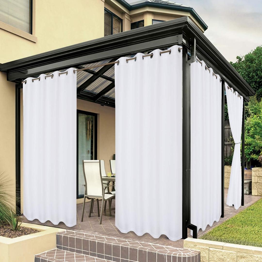 BONZER Outdoor Curtains for Patio Water Resistant Heavy Privacy Light Filtering Grommet Outside Curtains for Porch, Pergola, Gazebo, 1 Panel, 84W x 120L inch, White