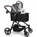 Foldable Dog Stroller, 3 in 1 Pet Stroller for Small Medium Dog Cat up to 50lbs, Detachble Portable Pet Bag, Storage Basket and One-Button Folding Frame