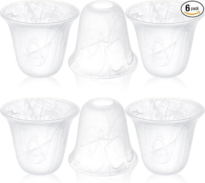 Teenyyou 6 Pcs Bell Shaped Alabaster Glass Lamp Shade Replacement Globe Ceiling Fan Light Covers with 1-5/8-inch Fitter Opening for Chandelier Wall Sconce Pendant Light Bathroom Vanity Fixture