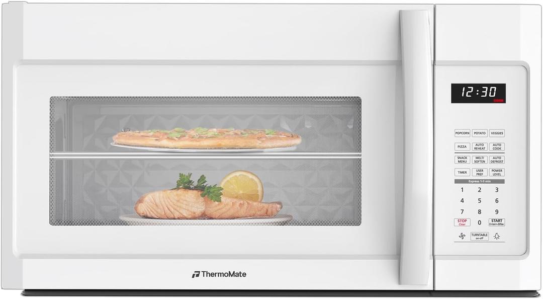 ThermoMate 30" White Over the Range Microwave with 1.9 Cu. Ft. Capacity, Over the Stove with One Touch, 1000 Cooking Watts, 400 CFM and Sensor Cooking, 11 Power Levels, LED Lighting