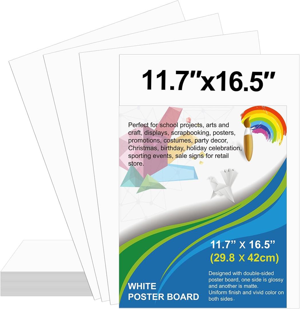 18 Pcs Poster Board 11.7 x 16.5 Inches White Paper Bulk, ROOKEA 250 GSM Thickness Vision Poster Boards Blank Graphic Display Posterboards for Drawing Artwork School Arts Crafts Projects