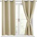 Hiasan Short Blackout Curtains for Bedroom - Thermal Insulated & Light Blocking Window Curtains for Living Room, 2 Drape Panels Sewn with Tiebacks, Light Beige, 38 x 45 Inch