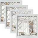 ZEXUIRU Set of 4 Wooden Rustic Square Wall Mirror Vintage Style Decorative Entry Mirror Farmhouse Wall Decoration for Living Room Bedroom Bathroom Kitchen 11.8 * 11.8inch White