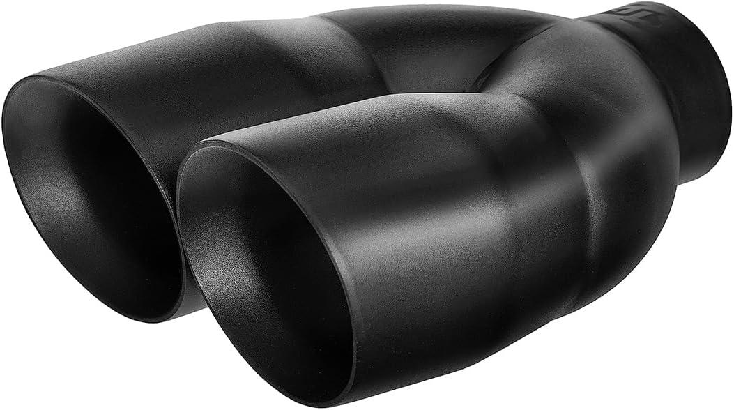 Dual Exhaust Tip 2.5" Inlet, Black Coated Stainless Steel Muffler Tip, Weld-On Double Wall Slant Cut Tailpipe Tip