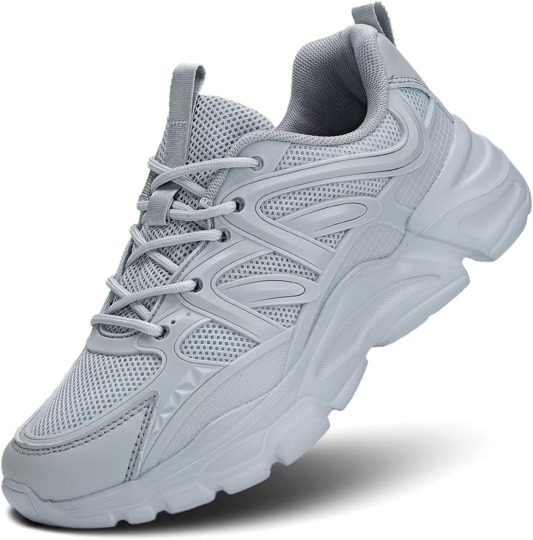 Womens Ladies Walking Shoes Fashion Running Sneakers Casual Comfor Lightweight Breathable Soft Sole Gym Tennis Work, Gray, Size 6.5