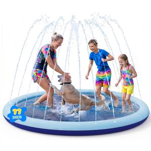COMMOUDS Splash Pad for Kids and Dogs, Non-Slip Sprinkler Pad Thicken Pool Summer Outdoor Water Toys, Backyard Fountain Play Mat for Baby Toddlers Boys Girls Pet(77Inch)