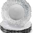 Coloch Set of 12 Plastic Charger Plates, 13" Reusable Reef Serving Charger for Dinner Plate Round Shiny Decorative Charger Plate for Wedding, Catering, Parties, Restaurant, Home Dinner Use (Silver)