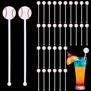 Nuogo 30 Pcs Baseball Swizzle Stir Sticks Coffee Bar Cocktail Stirrers 6 Inch Drink Plastic Sports Club Cocktail Swizzle Stick Sports Decoration Favors Reusable for Party Coffee Bar Decor