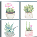 msspart Cactus Bathroom Decor Wall Art, Succulent Pictures Canvas Print, Green Plants Paintings for Bedroom Living room Office Decoration - 16" X 16" (Cactuses Vary)