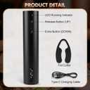 Wine Opener Electric Rechargeable, Rechargeable Battery Operated Wine Bottle Opener with Foil Cutter, One-click Corkscrew Remover for Home, Kitchen, Party, Wedding - Black