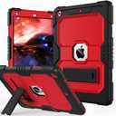 OKP Case for iPad 9th/ 8th/ 7th Generation (2021/2020/2019), Heavy Duty 10.2 inch iPad Shockproof Rugged Protective Cover with Built-in Stand, iPad 9 8 7 Gen Cases for Kids Girls Boys, Black+Red