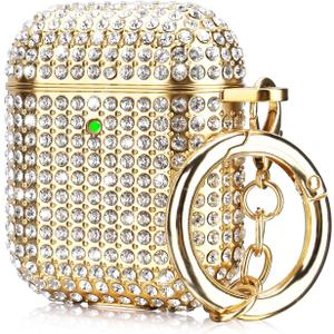 Case for Airpods 2/1, Filoto Bling Crystal PC AirPod 1st/2nd Generation Case Cover for Women Girls, Cute Air Pod Hard Protective Accessories with Lobster Clasp Keychain for Apple Airpods (Gold)