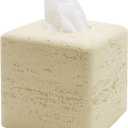 Travertine Tissue Box Cover Square Decorative Stone Klenex Box Holder for Bathroom & Living Room with Handcrafted Texture (Light Beige)