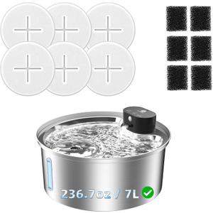 6 Pack 7L Dog Water Fountain Filter & 6 Pack Pump Filter Sponges Replacement for 7L Water Fountain - 6 Filters + 6 Sponges