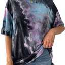 SOFIA'S CHOICE Womens Oversized Tee Shirts Tie Dye Shirt Short Sleeve Casual Summer Tops (Large, Purple Black)