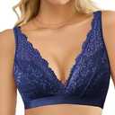 Avidlove Lace Bralette for Women Sexy Deep V Neck Wireless Bralette Plunge Unpadded Bras Everyday Bra Navy 2XL