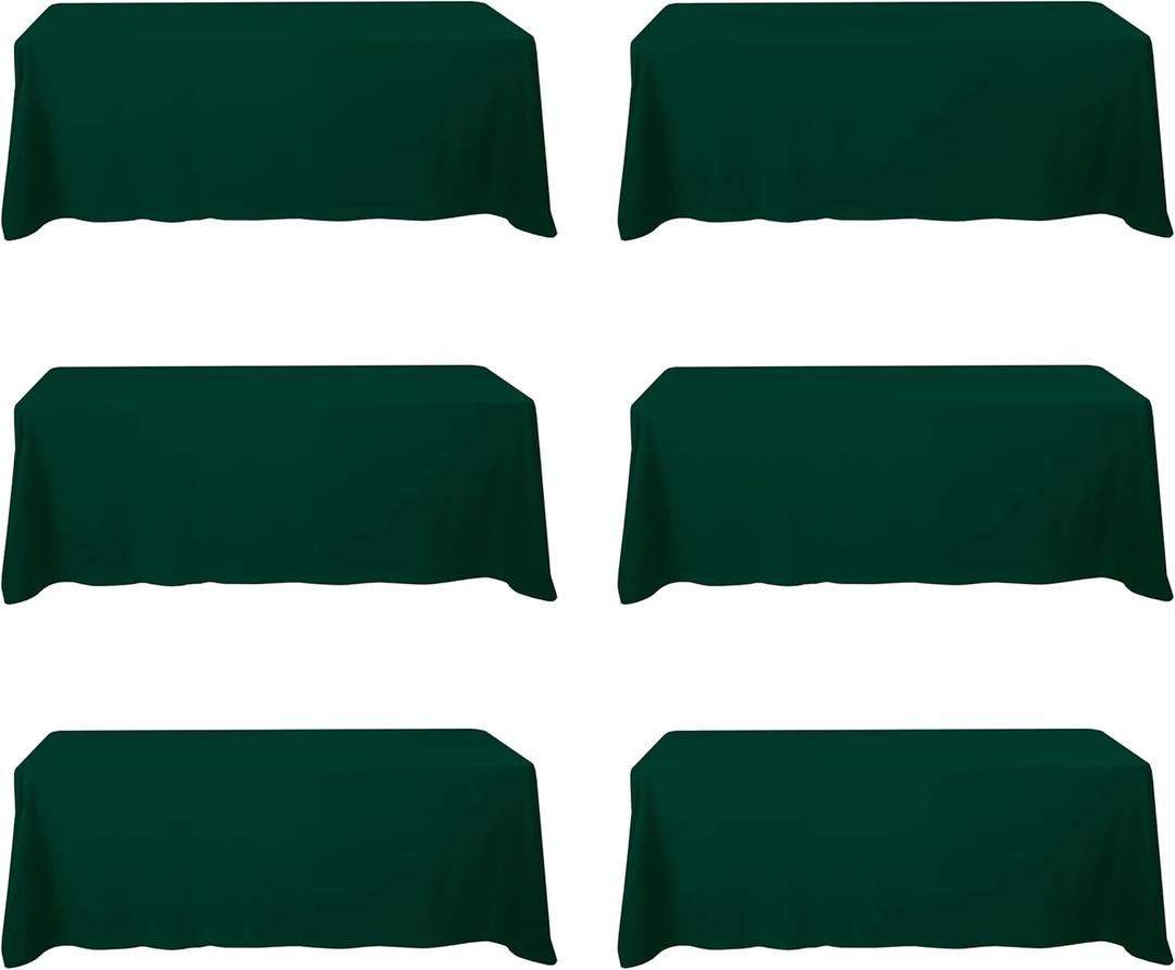 BRILLMAX 6 Pack Hunter Green Tablecloths 90 x 156 Inch for 8ft Rectangle Tables - 150 GSM Polyester Fabric, Floor Length Drop, Water, Stain & Wrinkle Resistant Cloth for Wedding Reception Banquet