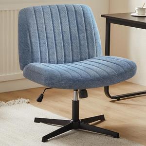 Sweetcrispy Criss Cross Chair Legged, Armless Office Desk Chair No Wheels, Swivel Vanity Chair, Height Adjustable Wide Seat Computer Task Chair, Fabric Vanity Modern Home Chair Blue 