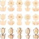 30 Pcs DIY Wooden Floral 3D Spring and Fall Flowers for Crafts Unfinished Wooden Cutouts Painting Crafts Group Ornaments for Adults Funny Ornaments for Painting Decorations (Flowers)