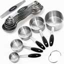 Measuring Cup and Magnetic Measuring Spoons Set, 5 Stainless Steel Nesting Measuring Cup & 7 Double Sided Stackable Magnetic Measuring Spoons & 1 Leveler, for Cooking Dry and Liquid Ingredient