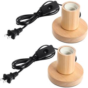 Tuanse 2 Pcs Polished Metal Desktop Lamp Base E26 E27 Screw Light Bulb Holder Sockets Night Light Base Lamp Replacement for Holding Bulb 6 Feet Cord on Off Switch Plug(Wood Color)