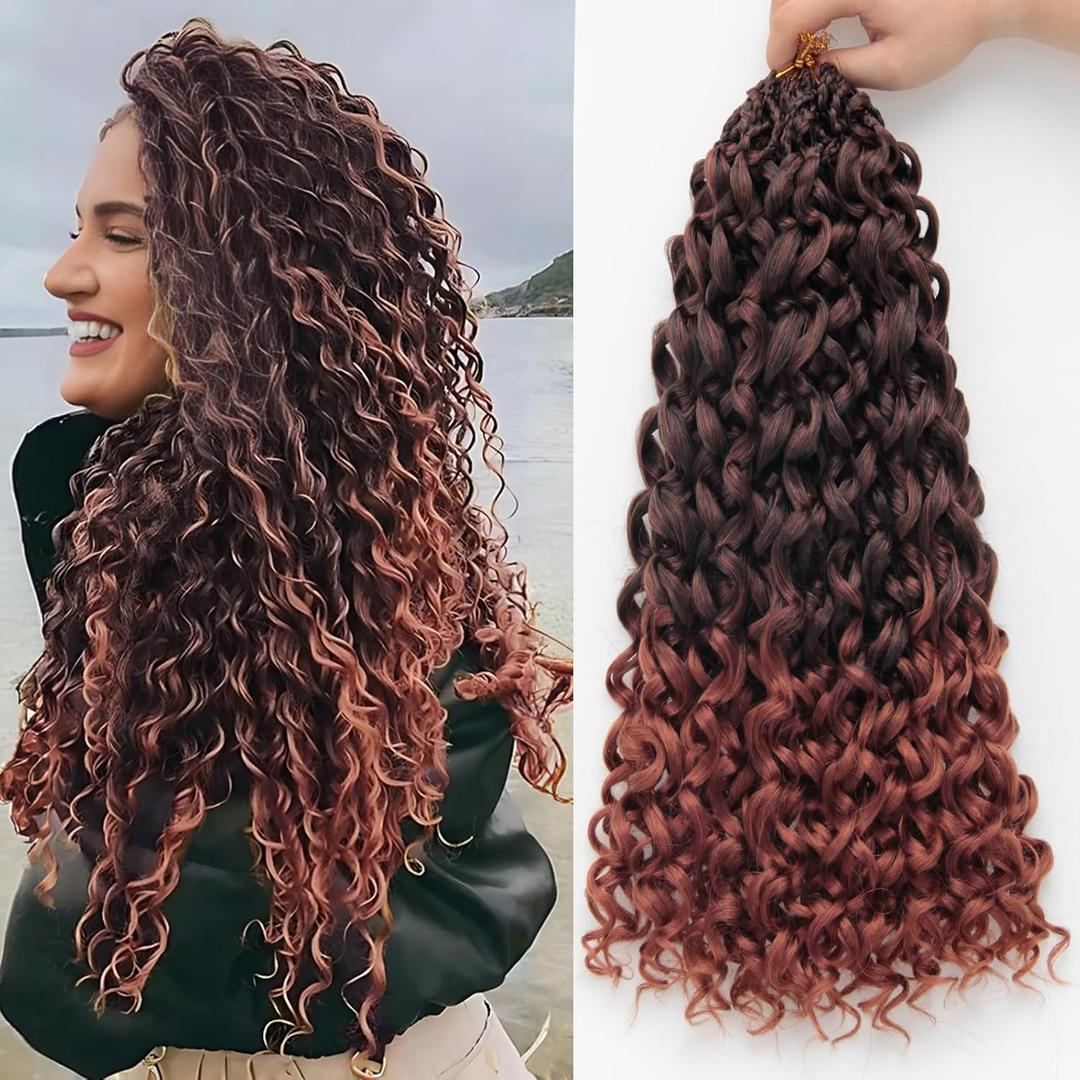 Pre Looped Gogo Curl Crochet Hair for Black Women 24 Inch 8 Packs, Curly Crochet Hair, Deep Wave Braiding Hair, Water Wave Synthetic Crochet Braids Hair Extensions (1B/350)