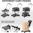 Collapsible Shopping Cart with Wheels,2 Tier Multi Use Foldable Shopping Cart with 2 Storage Crates,Folding Shopping Trolley Utility Cart for Office,Groceries, Warehouse,Supermarket,Picnic (Grey)