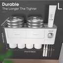 Bathroom Toothbrush Holder Wall Mounted with Automatic Toothpaste Dispenser - 5 Toothbrush Slots, 2 Drawers, No Drilling Bathroom Organizer for Toothbrushes, Toothpaste, Cosmetics, Razors - White