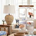 26" Natural Rattan Table Lamp, Farmhouse Rustic Seagrass Woven Bedside Lamp with Linen Shade, Coastal Boho Decor for Living Room, Bedroom, End Table,1 Pack