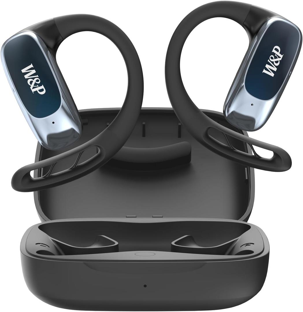 W&P Open-Ear Headphones, Wireless Bluetooth Earbuds with Microphone - Water Resistant - Lightweight - 28 Hrs Playtime, Secure for Sports, Gym, Running and Workout