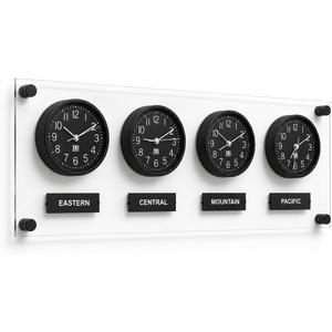 BBHORAIRE Black Time Zone Wall Clock, Silent Quartz Analog World Clock for Home or Office, Battery Operated, 32x12 Inch