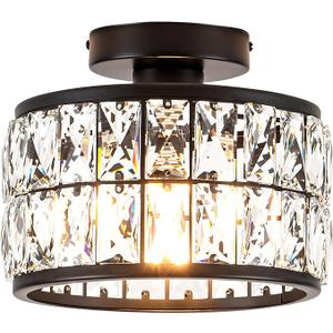 Rpzloila 3Light Crystal Ceiling Light, Modern Semi Flush Mount Ceiling Light, Black Crystal Chandelier for Kitchen Bedroom Bathroom Entryway Hallway