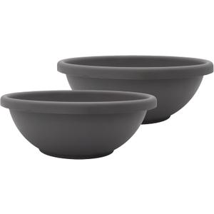 The HC Companies 24 Inch Shallow Garden Bowl Plant Pot with Drainage, Lightweight UV-Resistant Plastic Planters for Succulents, Herbs & More, 2-Pack Planters for Indoor Outdoor Home Decor, Warm Gray