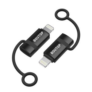 BOUTOP [MFi Certified] 36W USB C to Lightning Cable Adapter, Support Data Sync/PD Fast Charging Compatible with iPhone iPad AirPods, with Anti-Lost Holder - Black 2 Pack