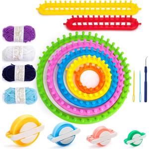 VGOODALL Round Knitting Looms Set, Set of 18PCS Supplies with Hook Needle, Pompom Maker and Yarn, for Knitting Beginners