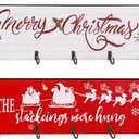 Blulu 2 Pieces Christmas Stocking Holder for Wall The Stockings were Hung Wall Sign Merry Christmas Stocking Hangers Xmas Holder with 5 Hangers for Fireplace Mantel Door(Chic Style)