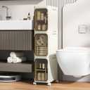 3 Tier Slim Bathroom Storage Cabinet, Narrow Organizer with Wheels and Toilet Paper Holder, Waterproof, No Assembly Required, Perfect for Small Spaces in Bathroom, Kitchen and Bedroom (Cream White)