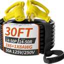 30 FT 50 Amp RV/EV Extension Cord Outdoor with Grip Handle, 4 Prong Flexible Heavy Duty 6/3+8/1 Gauge STW RV Power Cord Waterproof, NEMA 14-50P to 14-50R, Black-Yellow, ETL Listed