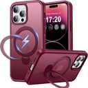 360 Rotatable Magnetic Stand for iPhone 14 pro Case Compatible with Mag-Safe 16FT Military Drop Protection, Anti-Scratch/Fingerprint Shockproof iPhone 14 pro Phone Case(Matte-Wine Red)
