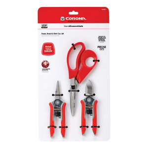 CORONA® SP10003 Garden Tool Set, 3-Piece, Stainless Steel Blade, Metal Handle
