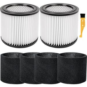 90398 HEPA Replacement Filter and 90585 Foam Sleeve Filter Compatible with Shop-Vac 90398, 903-98, 9039800, 903-98-00 Hangup Wet/Dry Vacuum Cleaner Spares Cartridge Filter (2 + 4) (6 Pack)