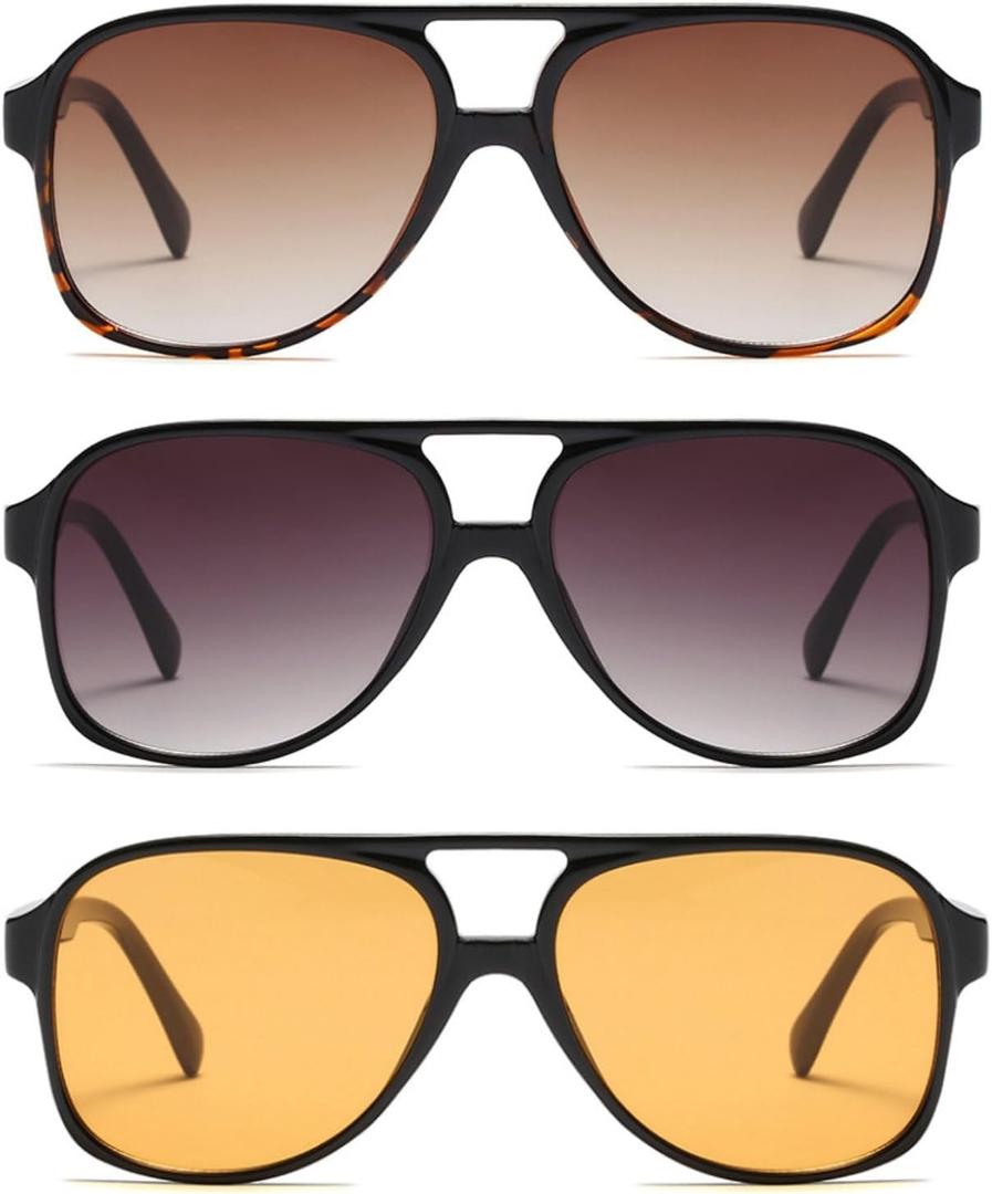 Freckles Mark Vintage Retro 70s Sunglasses for Women Men Classic Large Square Aviator Trendy Glasses (Black)