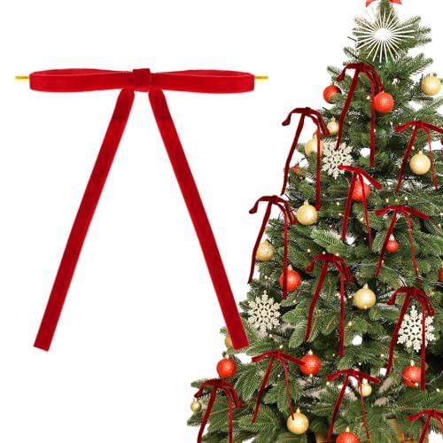 24pcs Red Velvet Bows for Christmas Tree Decorations 5x7in 3/8" Width Velvet Ribbon Bows with Twist Ties for Garland Wreath (Red) Pack of 2