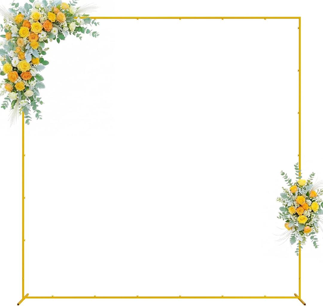 Wokceer Wedding Arch Backdrop Stand Square 8 x 8 FT Wedding Arches for Ceremony Metal Balloon Arch Frame for Wedding Birthday Party Garden Arbor Anniversary Event Decor (Gold)