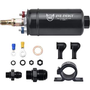 EVIL ENERGY External Inline Fuel Pump Electric 300LPH High Flow 12V with 60MM Bracket Clamp (External Fuel Pump with Bracket)